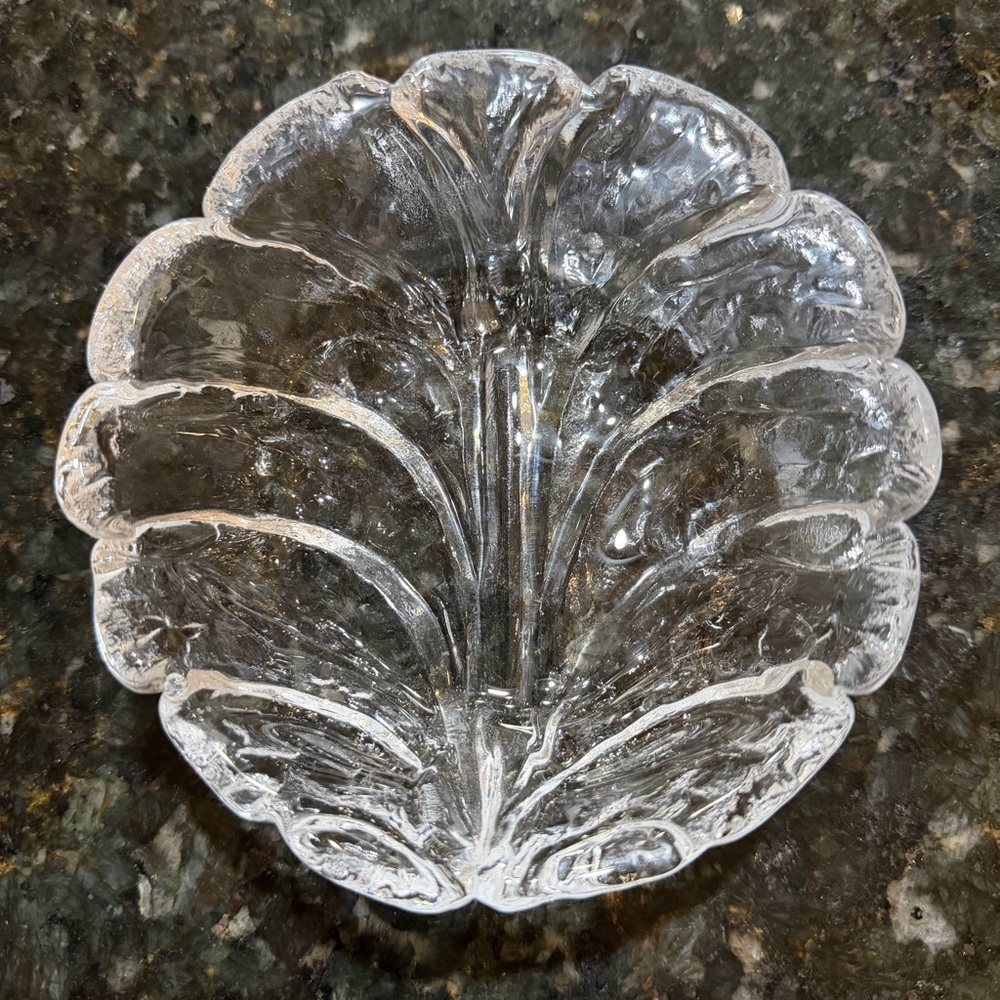 Vtg 1970s Orrefors Sweden Eden Collection Sculpted Cabbage Leaf Trinket Bowl